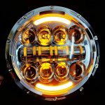 7 Inch LED Headlight Dual Color DRL Ring for Royal Enfield Bike Mahindra Thar Jeep (55W, White & Amber Light, Single Unit)