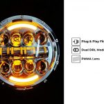 7 Inch LED Headlight Dual Color DRL Ring for Royal Enfield Bike Mahindra Thar Jeep (55W, White & Amber Light, Single Unit)